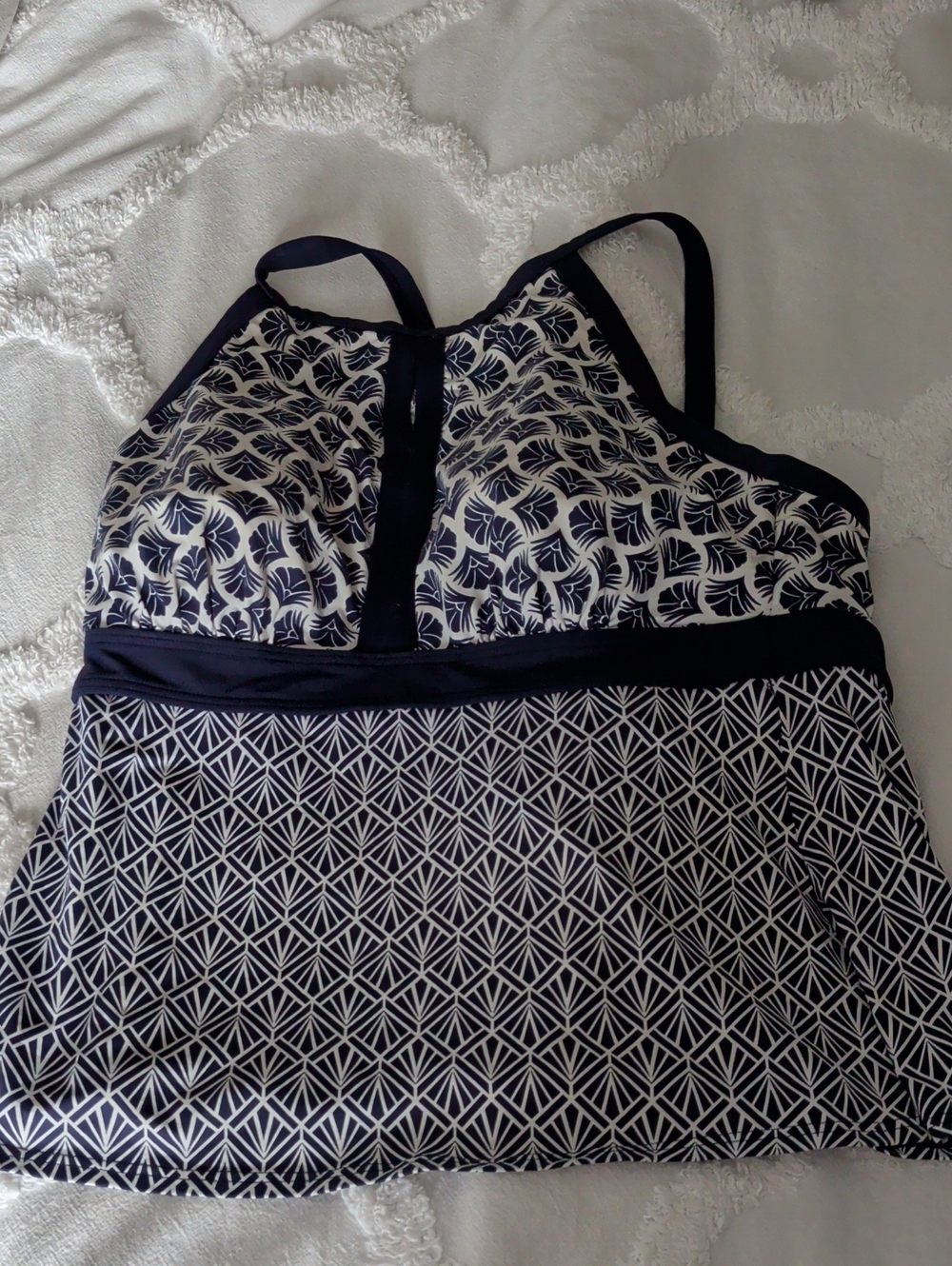Lands' End Navy and White Mixed-Print Swim Tankini